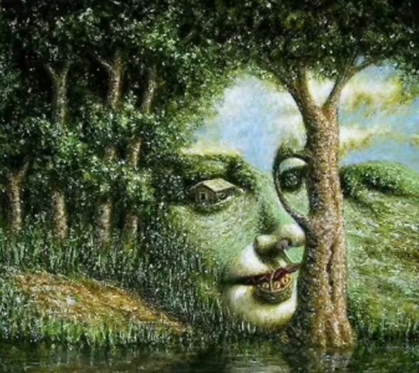 Puzzle Iluzja optyczna: kobieta zbierająca jabłka vs. twarz kobiety